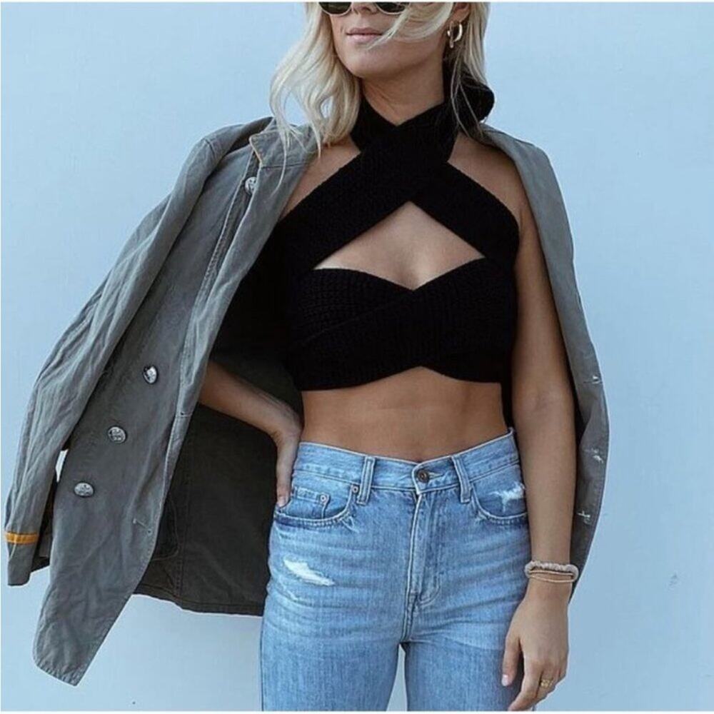 Simonett Nanu Black 100% Cotton Knit Convertible Multi Wrap Top Medium Large